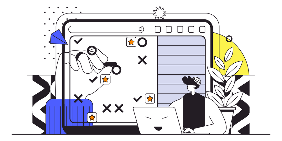 Der Mensch organisiert den Arbeitsablauf und erstellt tägliche Aufgabenlisten  Illustration