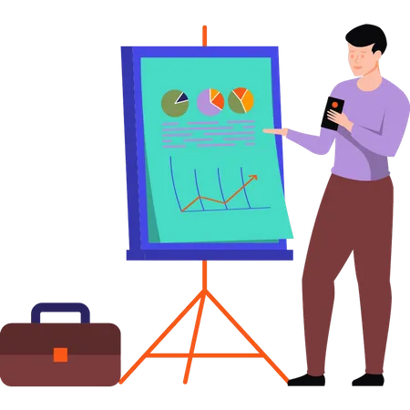 Mann präsentiert Analysebericht  Illustration