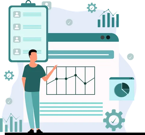 Mann präsentiert Analysediagramm  Illustration