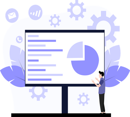 Mann präsentiert Analysediagramm  Illustration