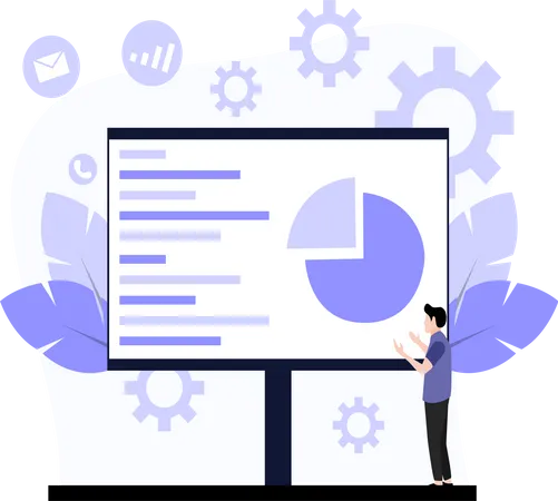 Mann präsentiert Analysediagramm  Illustration