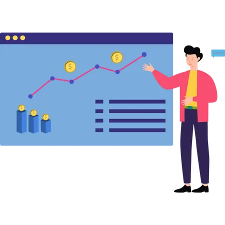 Mann präsentiert Analysediagramm  Illustration