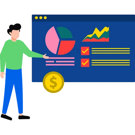 Mann präsentiert Analysediagramm  Illustration