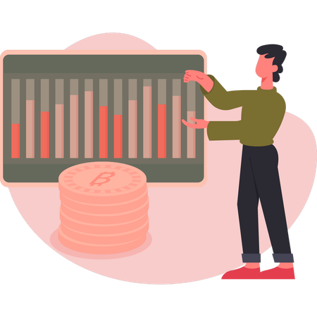 Mann präsentiert Bitcoin-Diagramm  Illustration