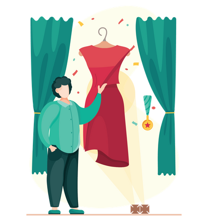 Mann präsentiert brandneues Designerkleid  Illustration