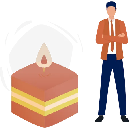 Mann präsentiert braune quadratische Kerze  Illustration