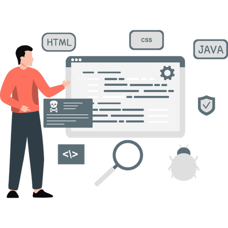 Mann präsentiert Computerprogrammierung  Illustration