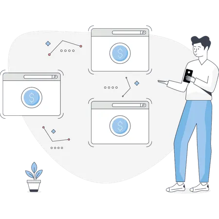 Mann präsentiert Dollar-Networking  Illustration