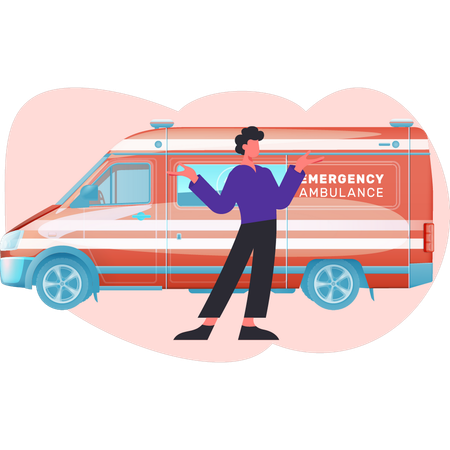 Mann präsentiert Rettungswagen  Illustration