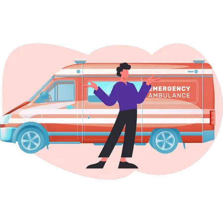 Mann präsentiert Rettungswagen  Illustration