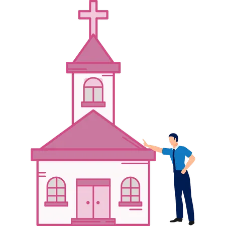 Mann präsentiert lutherische Kirche  Illustration