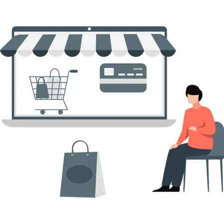 Mann präsentiert Online-Shopping  Illustration