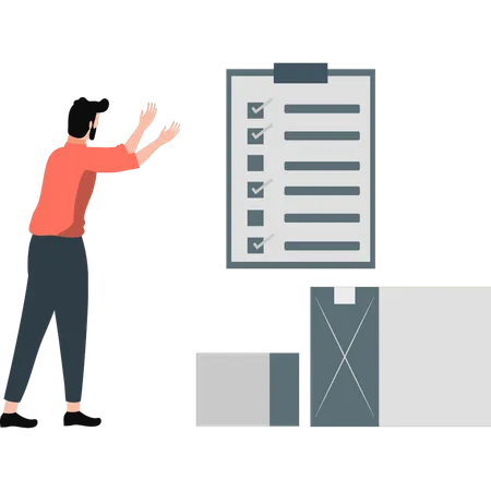 Mann präsentiert Paket-Checkliste  Illustration