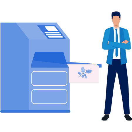 Mann präsentiert Stoffdruckmaschine  Illustration