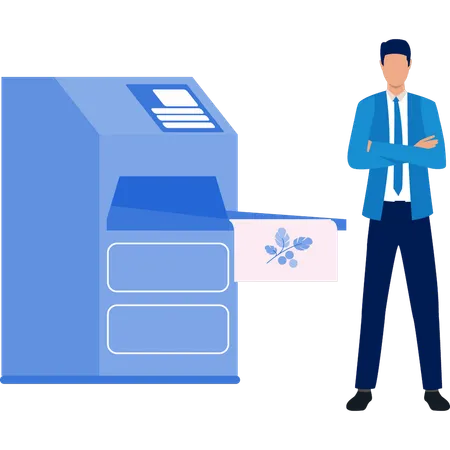 Mann präsentiert Stoffdruckmaschine  Illustration