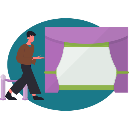 Mann präsentiert Theaterbühne  Illustration