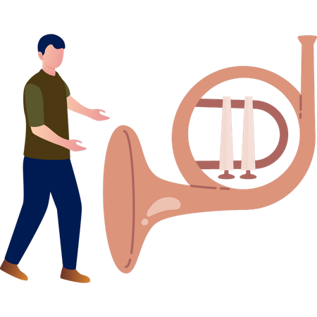 Mann präsentiert Waldhornmusik  Illustration