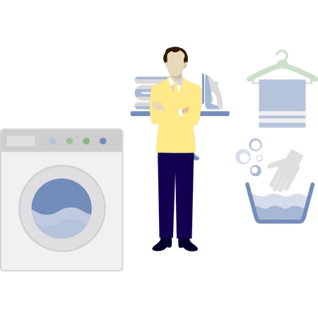 Mann präsentiert Wäscheservice  Illustration