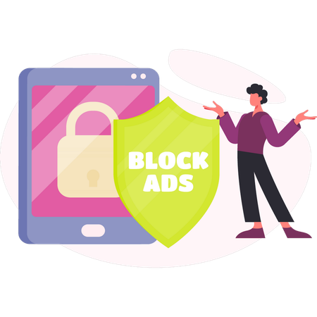 Mann präsentiert Web-Block-Werbung  Illustration