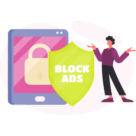 Mann präsentiert Web-Block-Werbung  Illustration