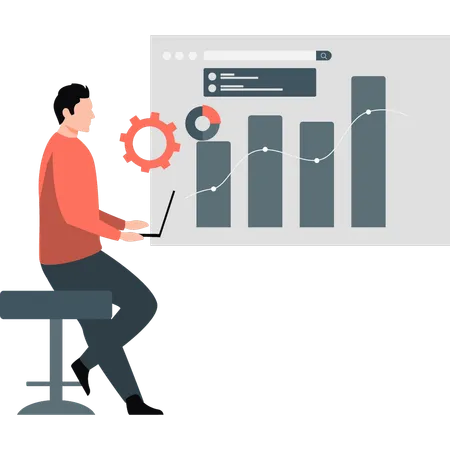 Mann prüft Diagrammwachstum auf Webseite  Illustration