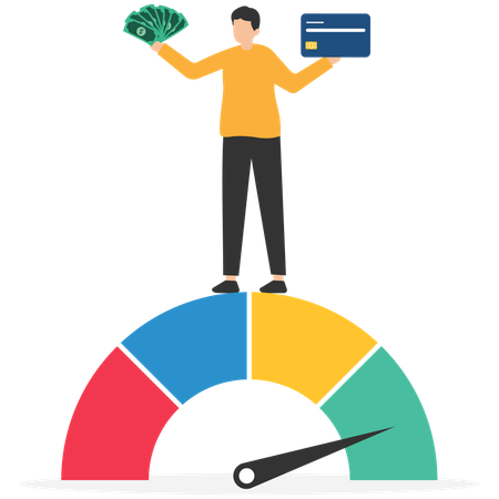 Mann prüft Zahlungsverhalten  Illustration