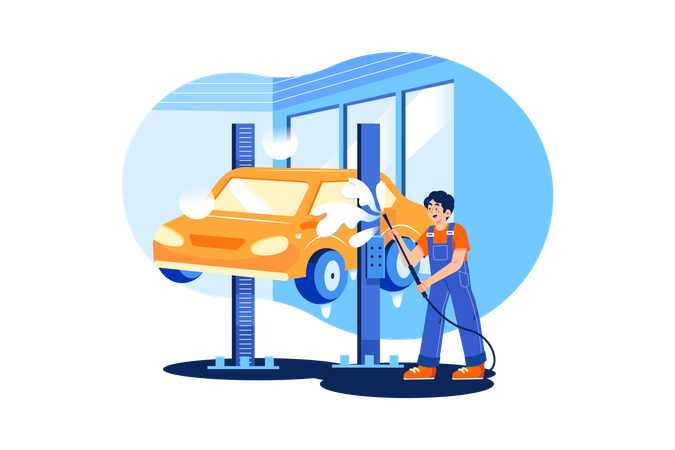 Mann putzt Auto  Illustration