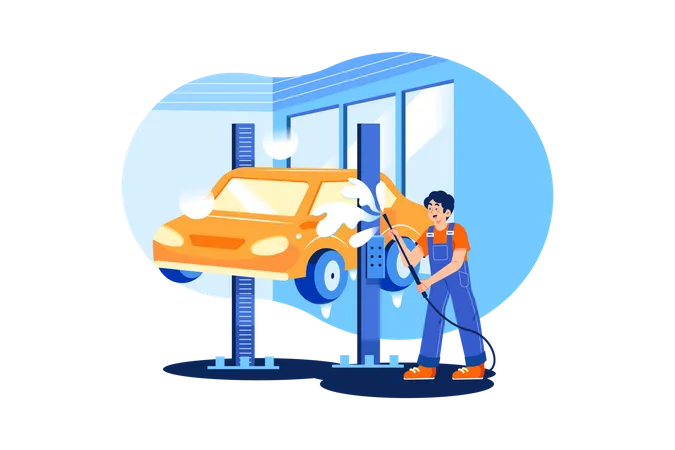 Mann putzt Auto  Illustration