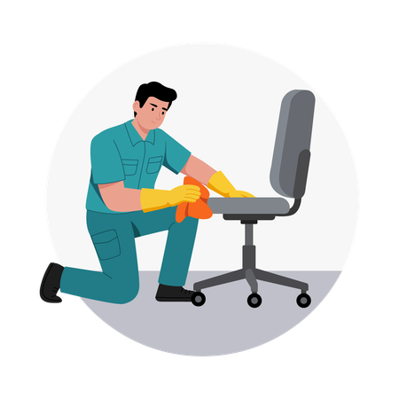 Mann reinigt Bürostuhlräder  Illustration