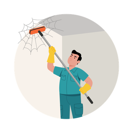 Mann putzt Wand  Illustration