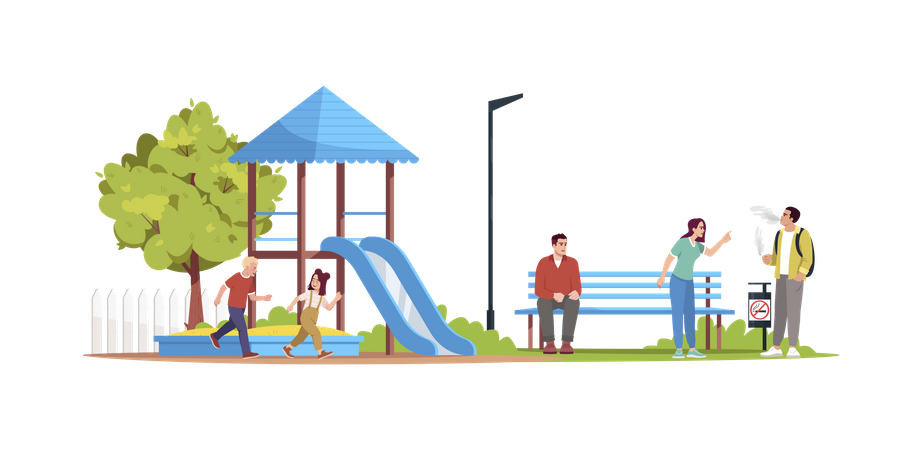 Mann raucht auf Kinderspielplatz  Illustration