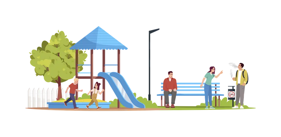 Mann raucht auf Kinderspielplatz  Illustration