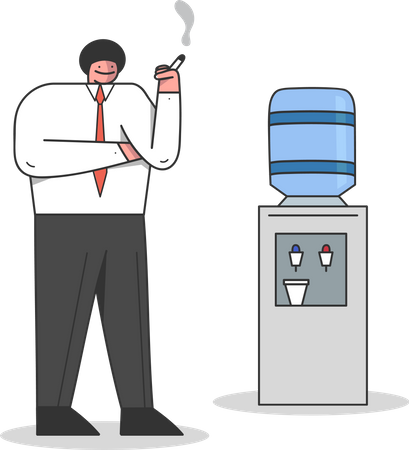 Mann raucht Zigarette im Büro  Illustration