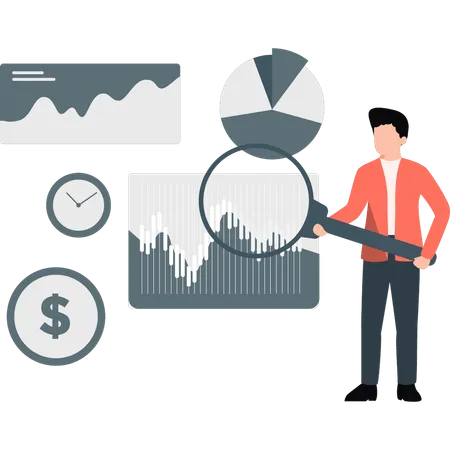 Mann recherchiert Börsenanalysen  Illustration