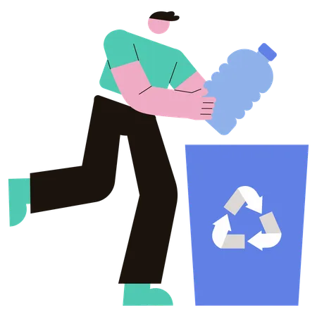 Mann recycelt Plastikflaschen  Illustration