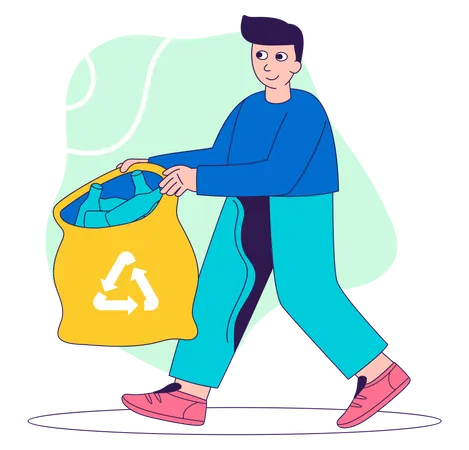 Mann recycelt Plastikflaschen  Illustration