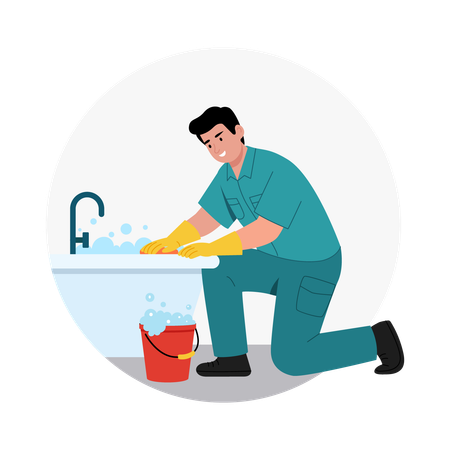 Mann putzt Badewanne  Illustration