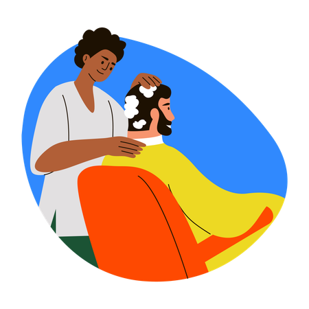 Mann reinigt die Haare eines Kunden  Illustration