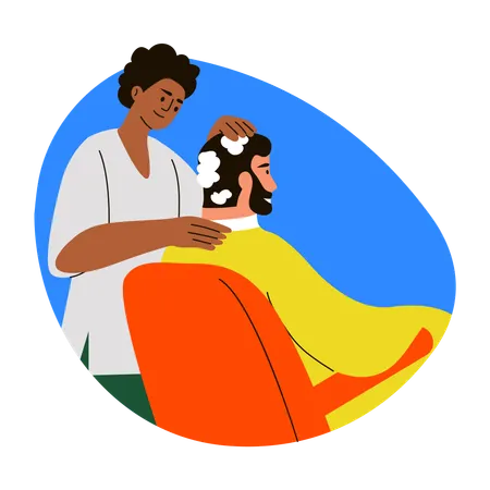 Mann reinigt die Haare eines Kunden  Illustration