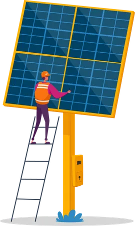 Mann reinigt Solarpanel  Illustration