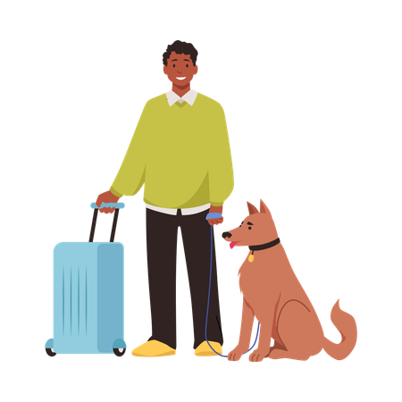 Mann reist mit Hund  Illustration