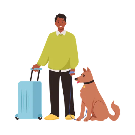 Mann reist mit Hund  Illustration