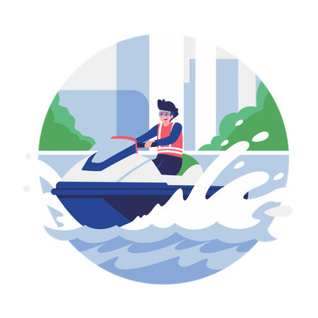 Mann reitet Jetski im Ozean  Illustration