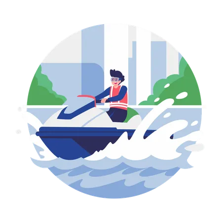 Mann reitet Jetski im Ozean  Illustration