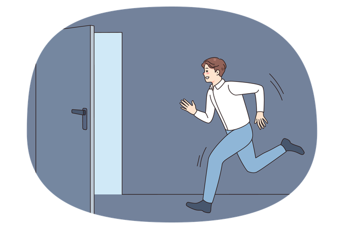 Mann rennt gegen offene Tür  Illustration