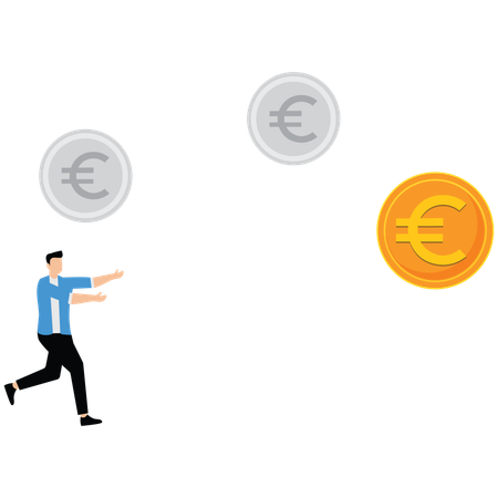 Mann rennt in Richtung Euro  Illustration