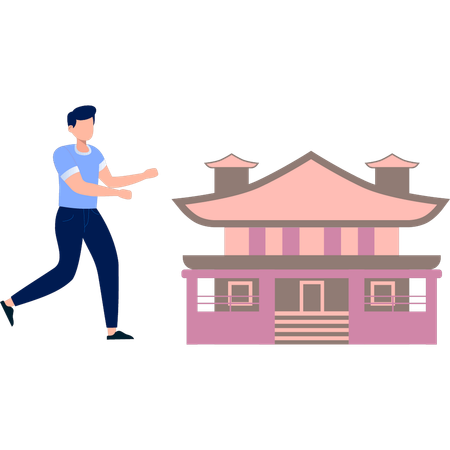 Mann rennt zur Kirche  Illustration