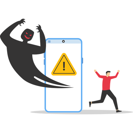 Mann rennt vor Handy davon  Illustration