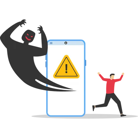 Mann rennt vor Handy davon  Illustration