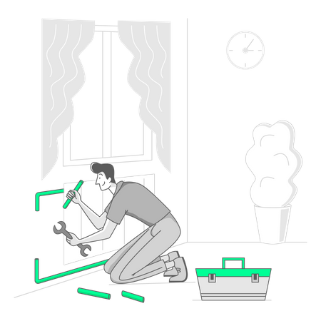 Mann repariert Klimaanlagenkühler  Illustration